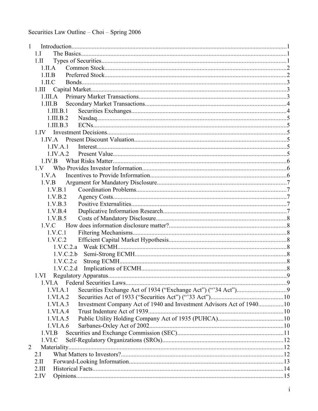 Securities Law Class Notes