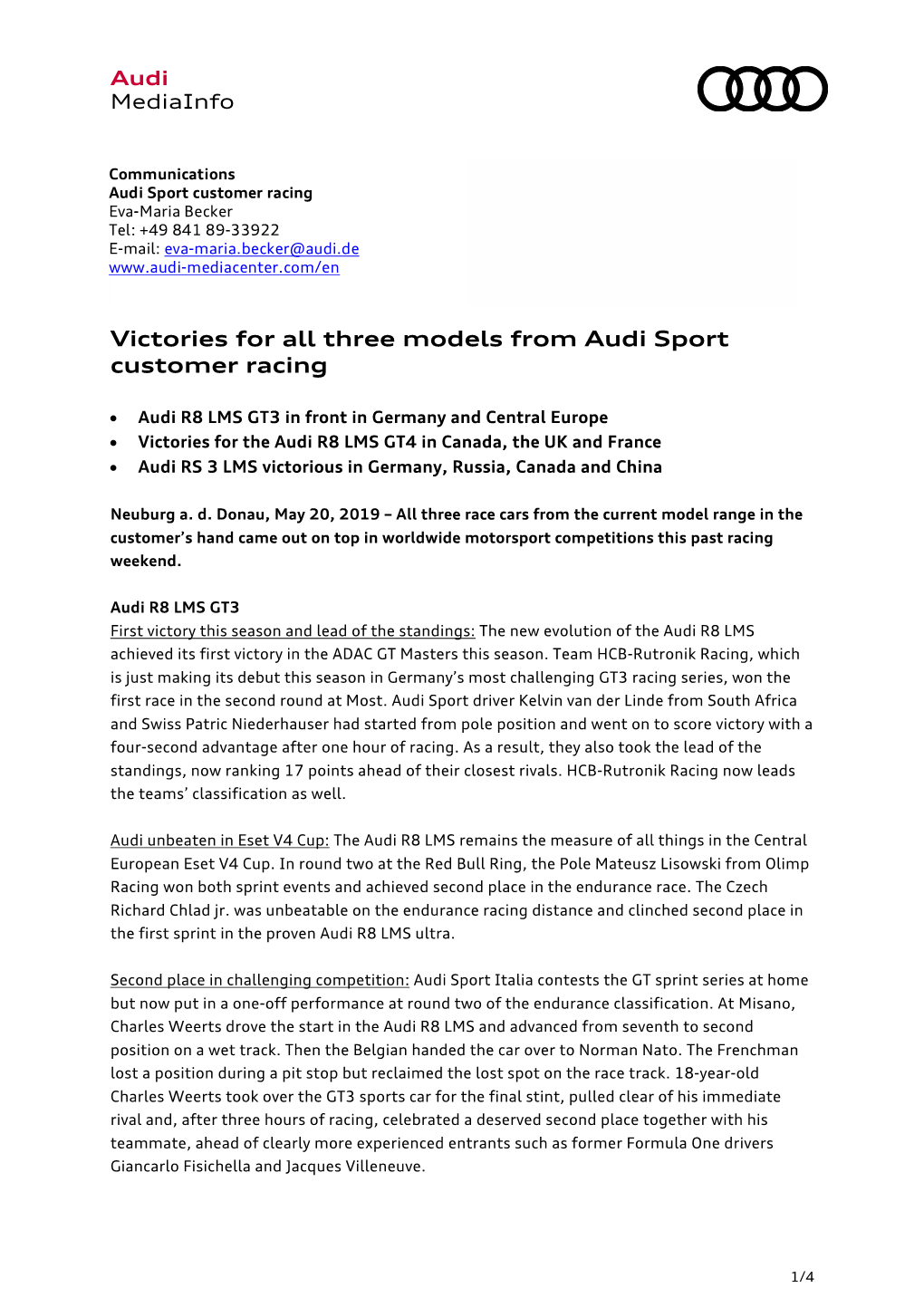 Victories for All Three Models from Audi Sport Customer Racing