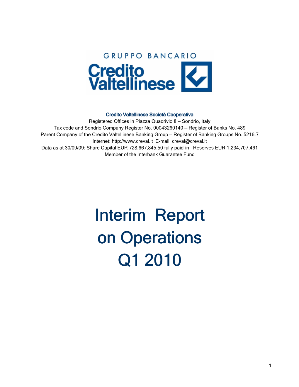 Interim Report on Operations Q1 2010