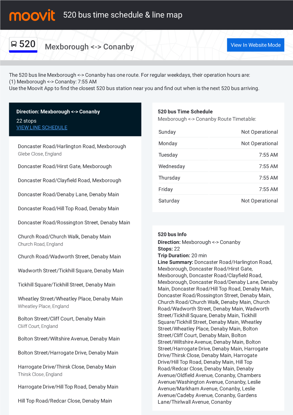 520 Bus Time Schedule & Line Route