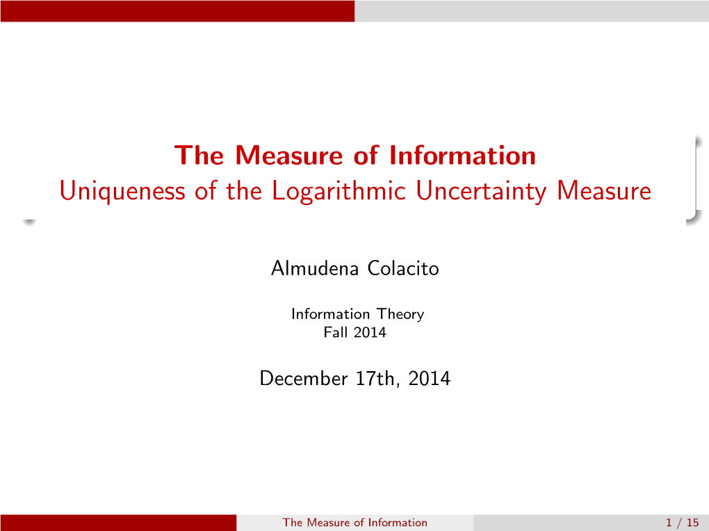 The Measure of Information Uniqueness of the Logarithmic Uncertainty Measure