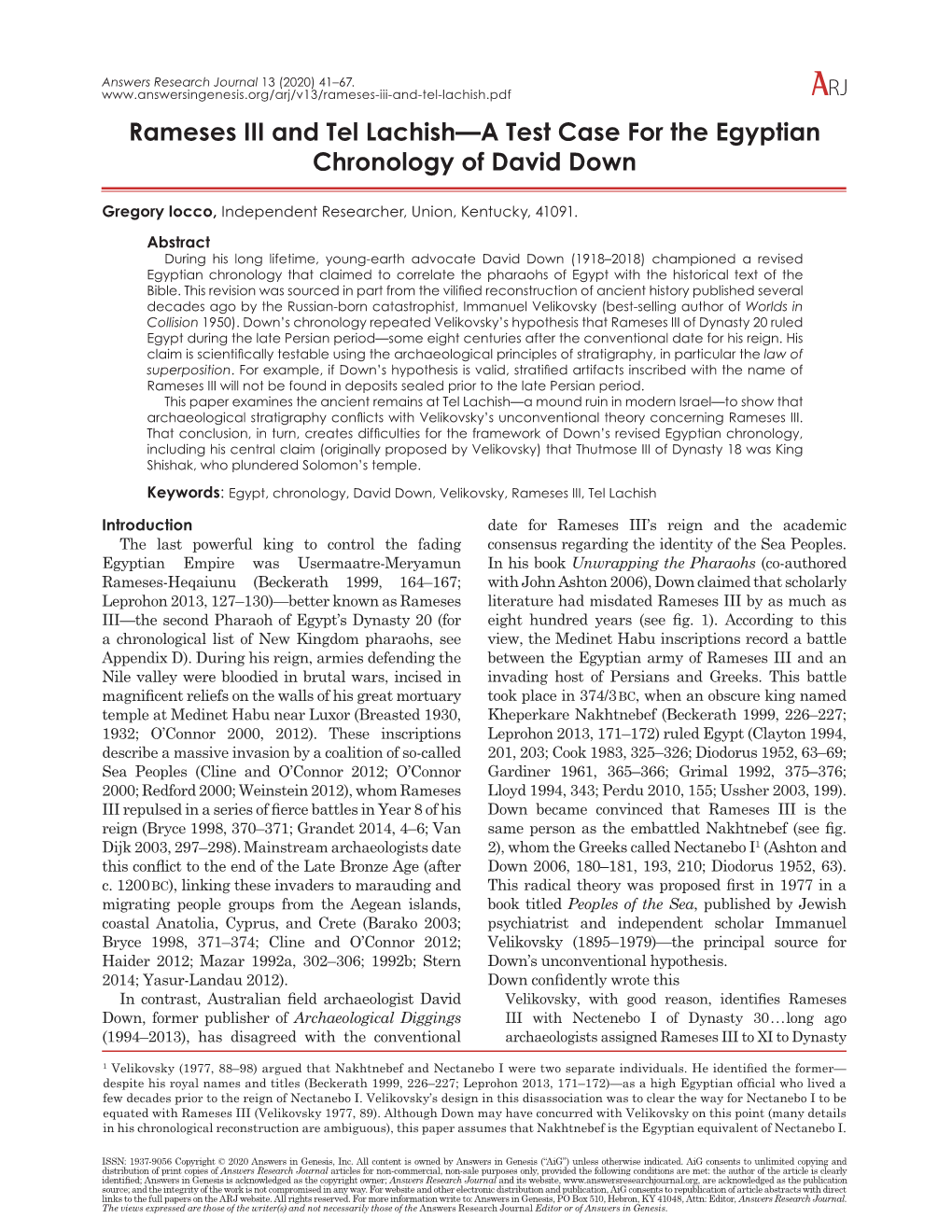 Rameses III and Tel Lachish—A Test Case for the Egyptian Chronology of David Down