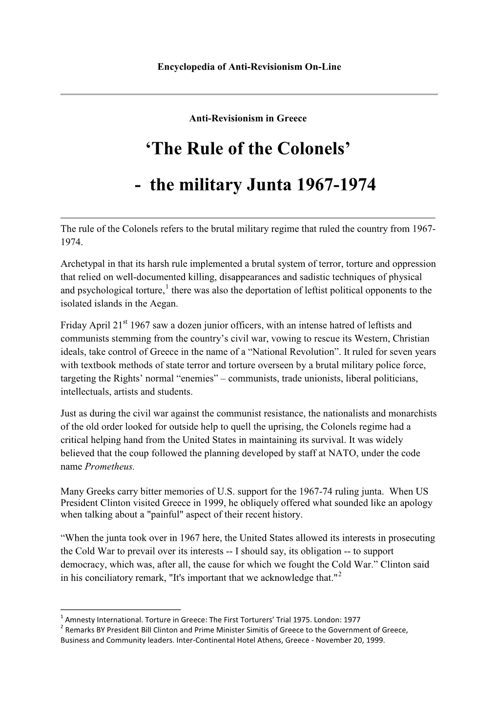 'The Rule of the Colonels'