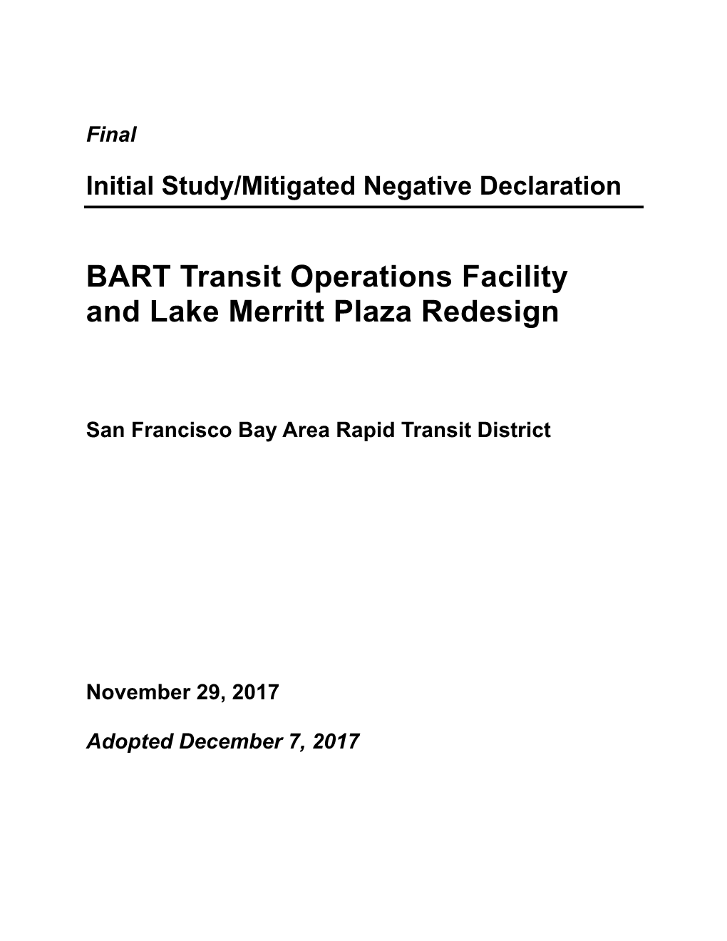 Final Initial Study/Mitigated Negative Declaration