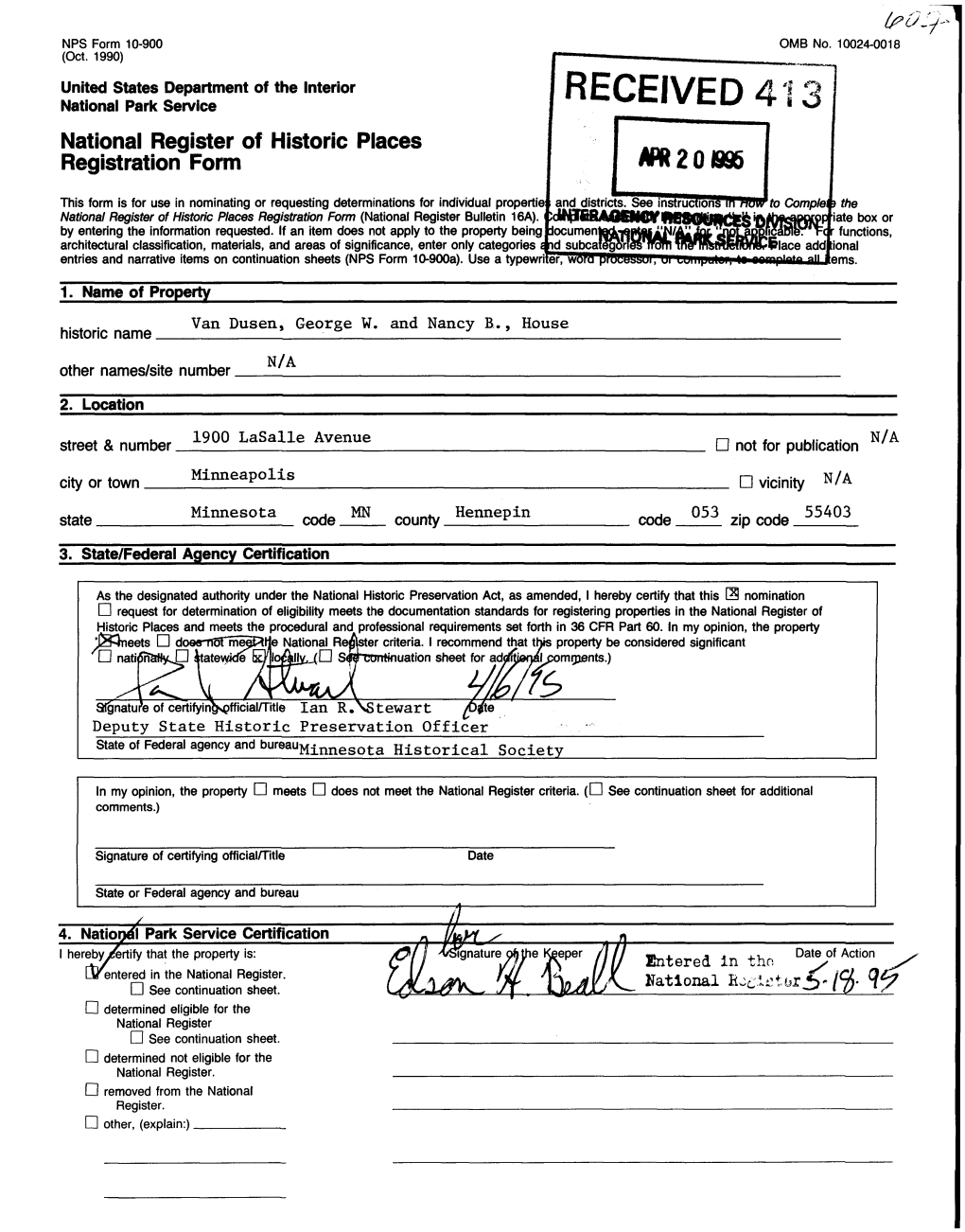 RECEIVED 4 National Register of Historic Places Registration Form APR20H96