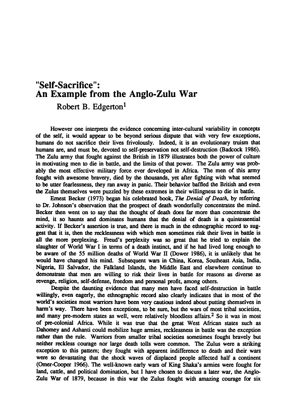 "Self-Sacrifice": an Example from the Anglo-Zulu War Robert B