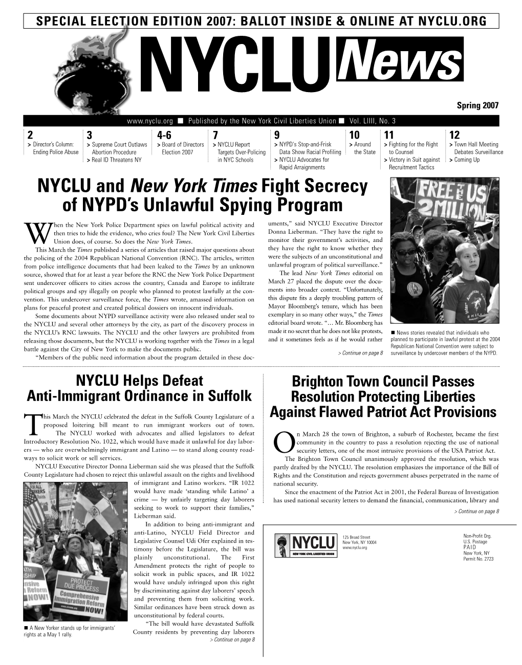 NYCLU News Spring 2007