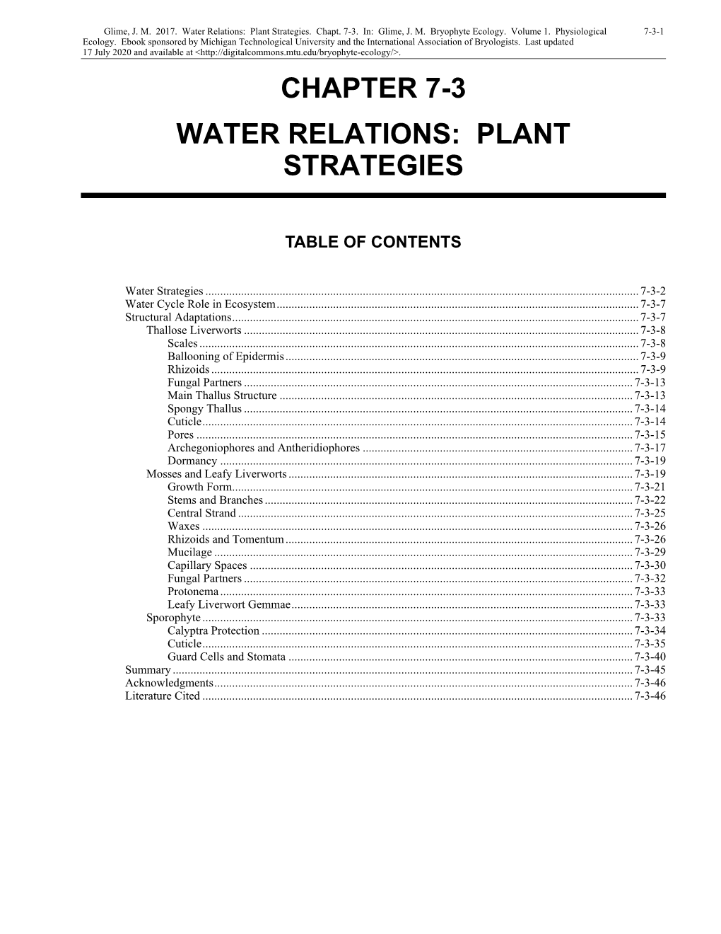 Water Relations: Plant Strategies