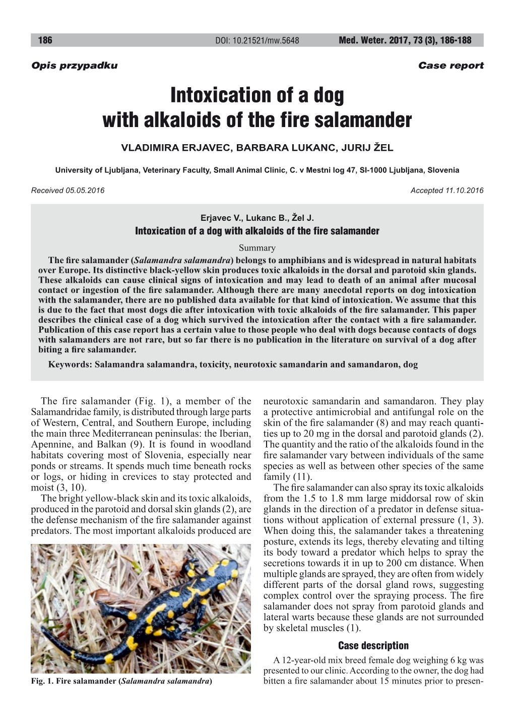 Intoxication of a Dog with Alkaloids of the Fire Salamander