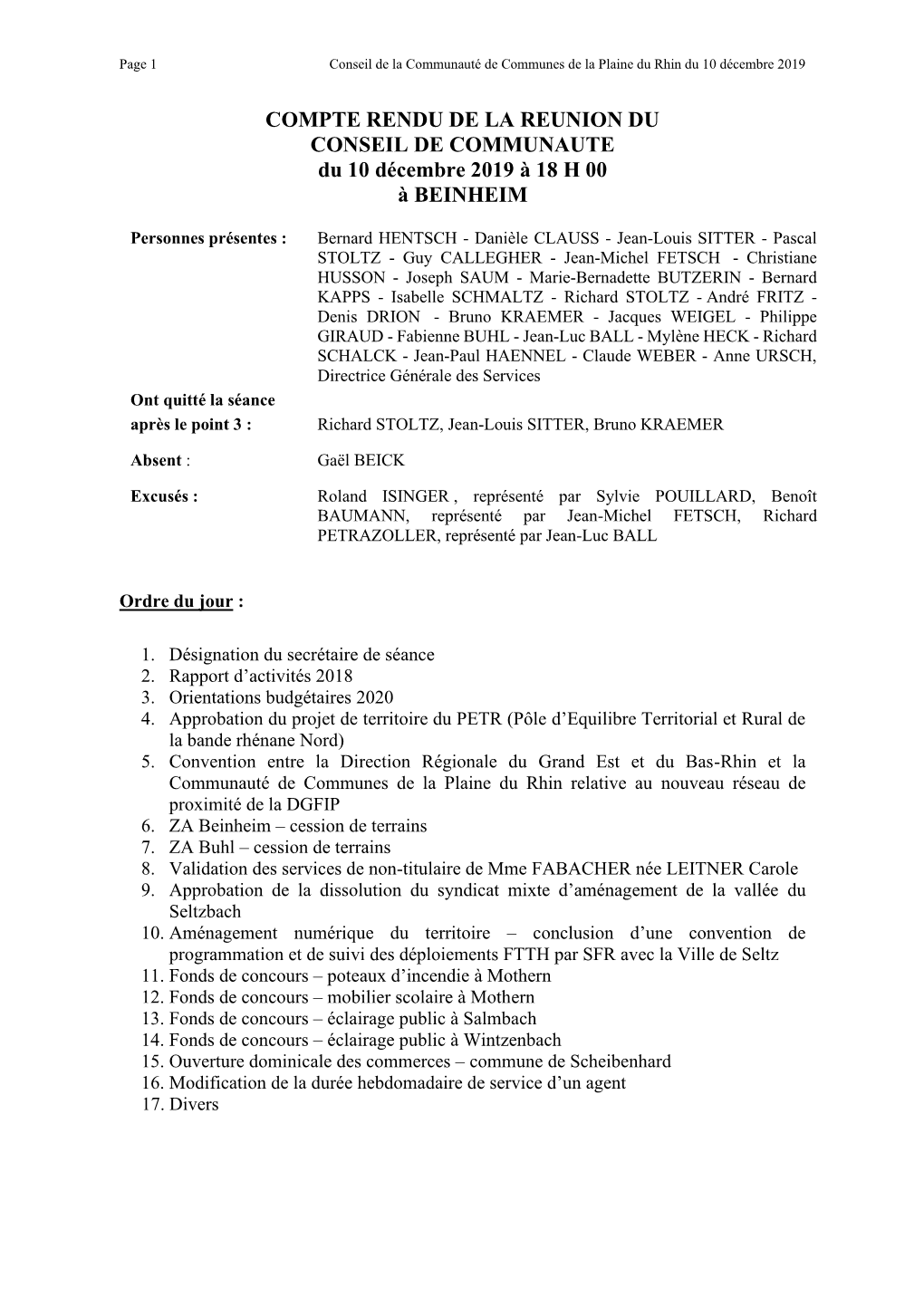 Réunion Du Comité Directeur Du 21 Septembre 2006 À 17 H 30