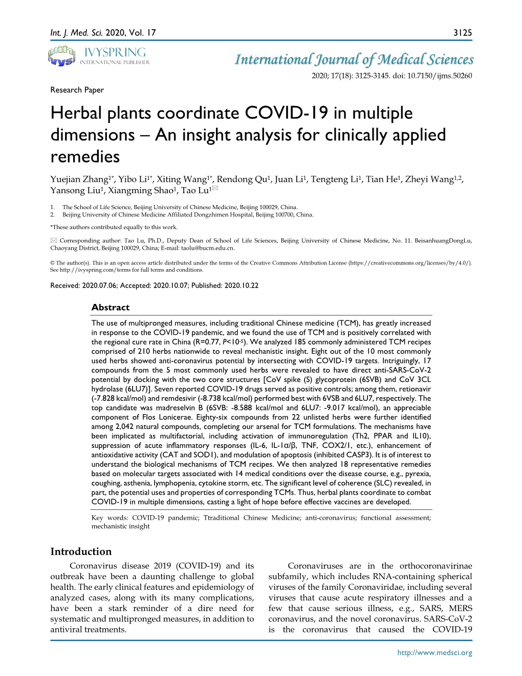Herbal Plants Coordinate COVID-19 in Multiple Dimensions