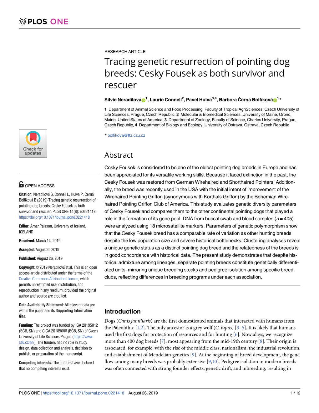 Tracing Genetic Resurrection of Pointing Dog Breeds: Cesky Fousek As Both Survivor and Rescuer