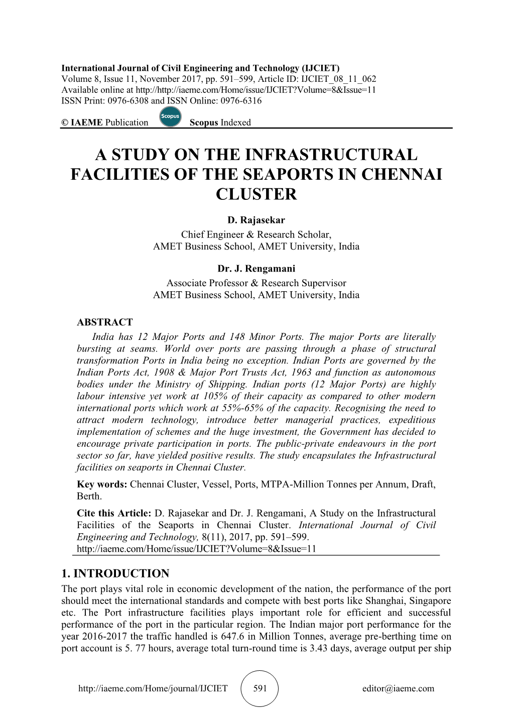 A Study on the Infrastructural Facilities of the Seaports in Chennai Cluster