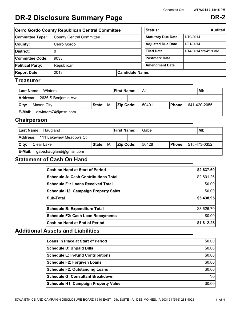 DR-2 Disclosure Summary Page DR-2