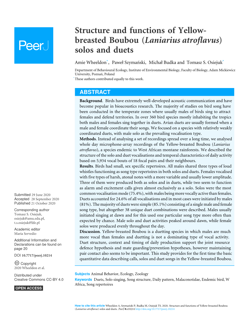 Structure and Functions of Yellow-Breasted Boubou (Laniarius Atroflavus) Solos and Duets