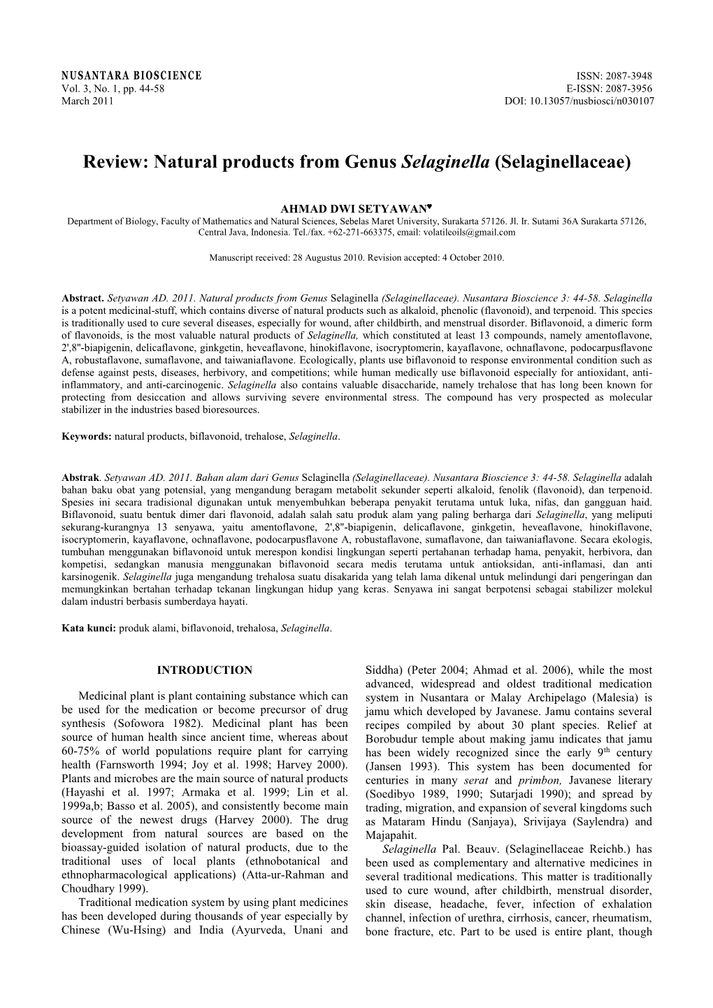 Natural Products from Genus Selaginella (Selaginellaceae)