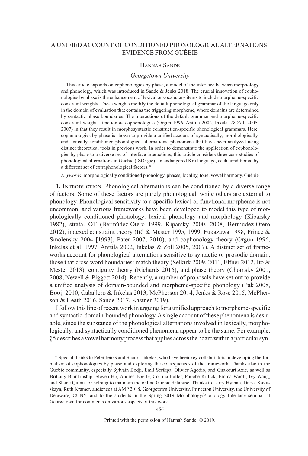 A Unified Account of Conditioned Phonological Alternations: Evidence from Guébie Hannah Sande