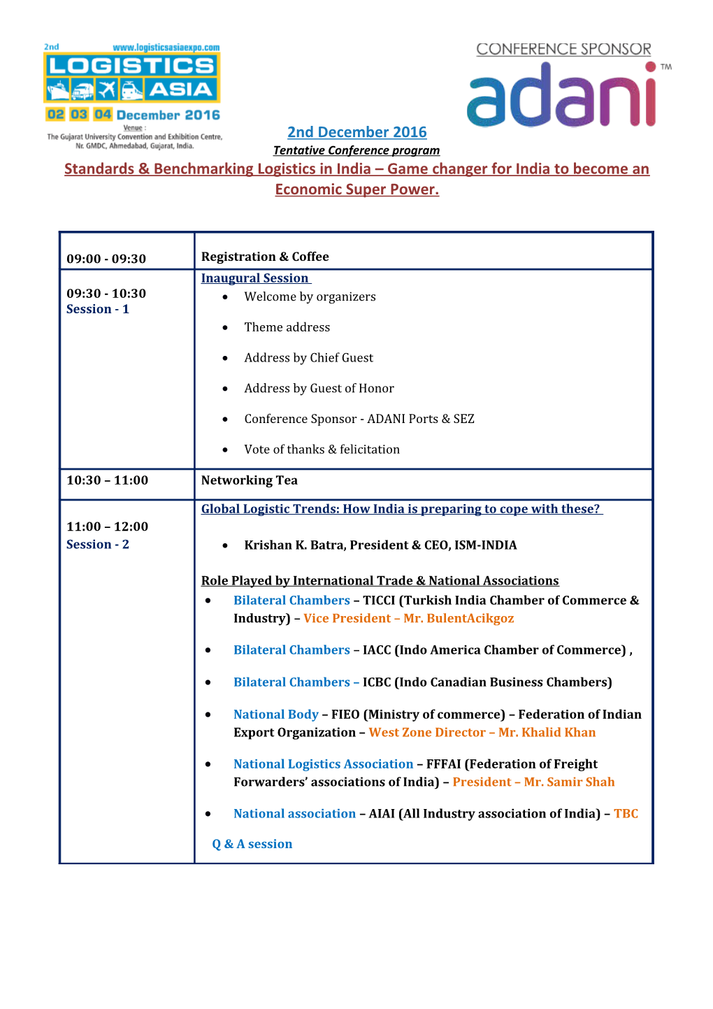 Tentative Conference Program