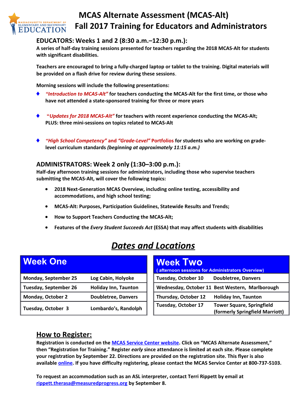 2017 MCAS and MCAS Alternate Assessment (MCAS-Alt) Fall Training