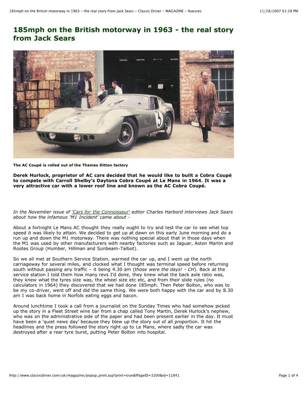 The Real Story from Jack Sears - Classic Driver - MAGAZINE - Features 11/28/2007 01:28 PM