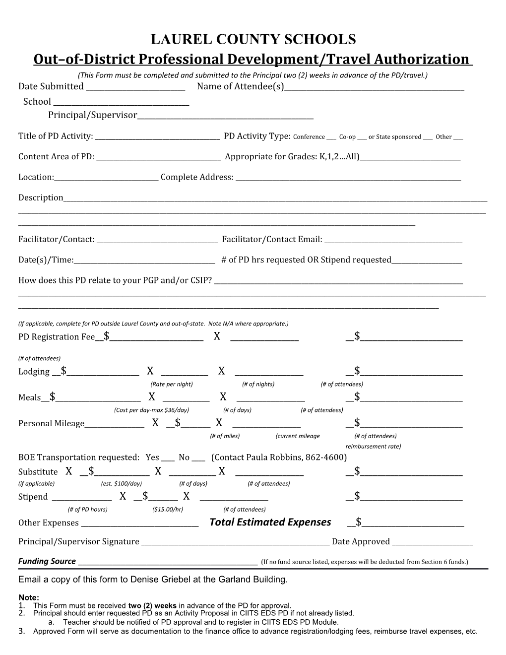 Out Of-District Professional Development/Travel Authorization