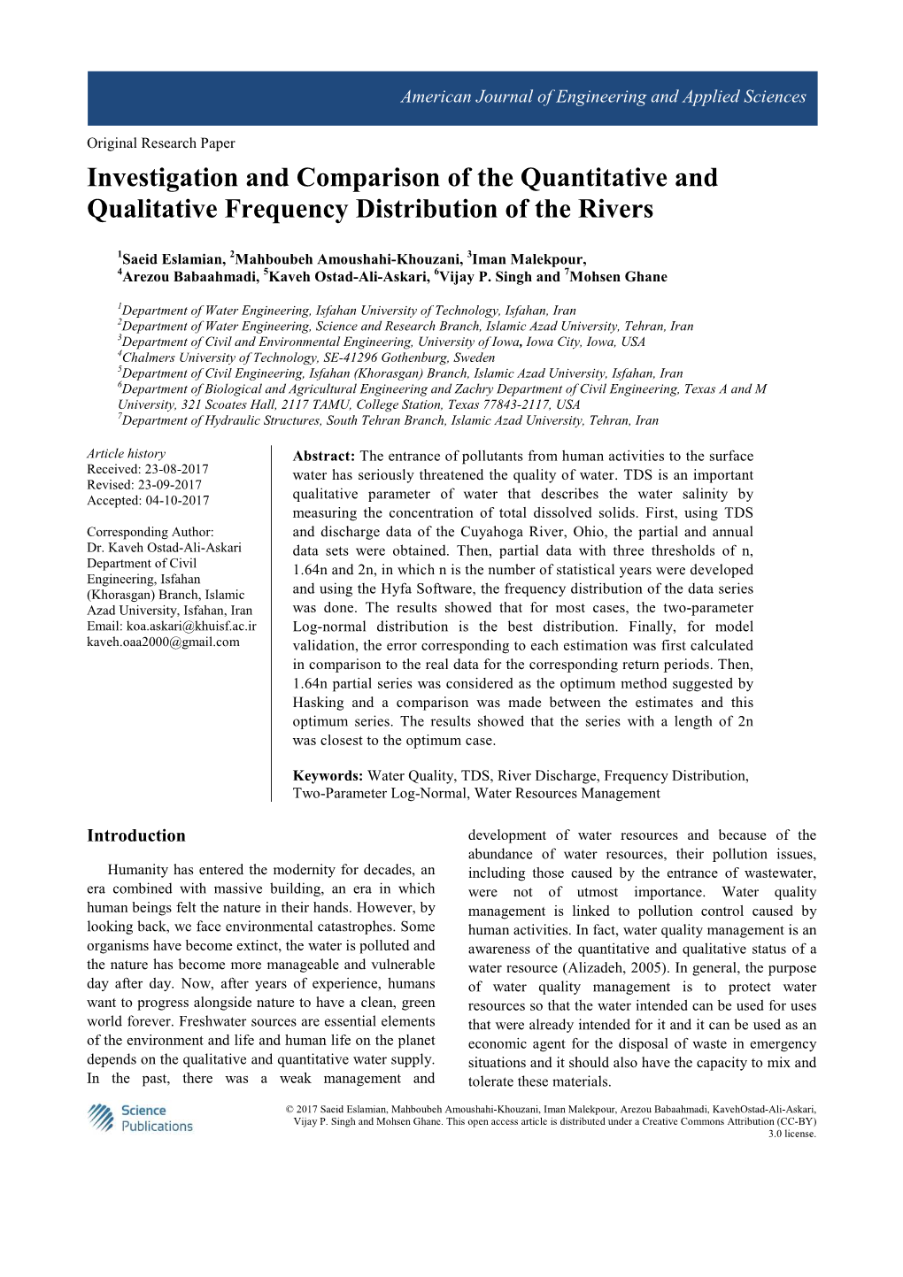 Investigation and Comparison of the Quantitative and Qualitative Frequency Distribution of the Rivers