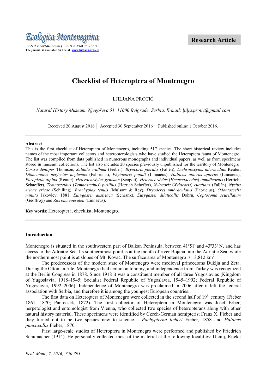 Research Article ISSN 2336-9744 (Online) | ISSN 2337-0173 (Print) the Journal Is Available on Line At