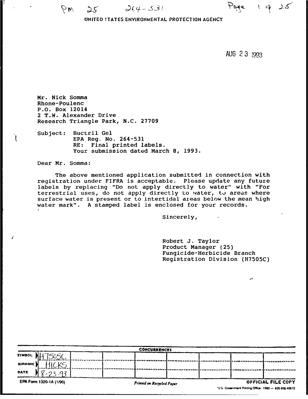 U.S. EPA, Pesticide Product Label, BUCTRIL GEL, 08/23/1993