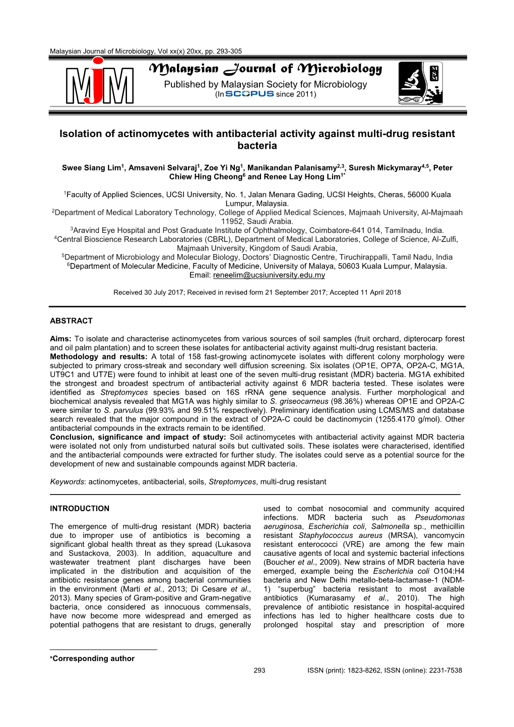 Malaysian Journal of Microbiology, Vol Xx(X) 20Xx, Pp