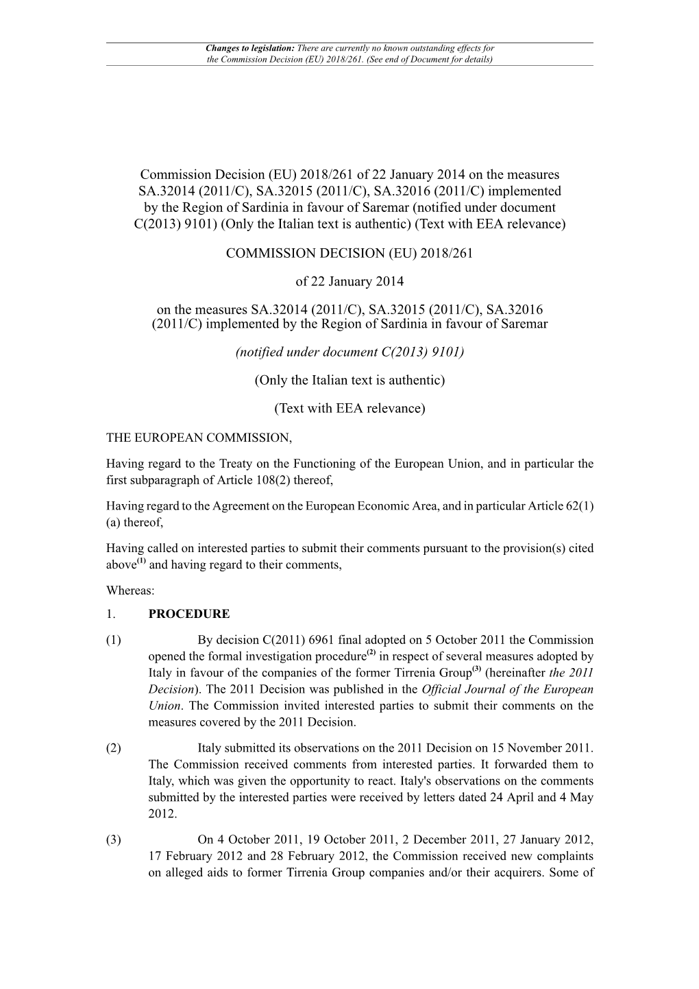 Commission Decision (EU) 2018/261 of 22