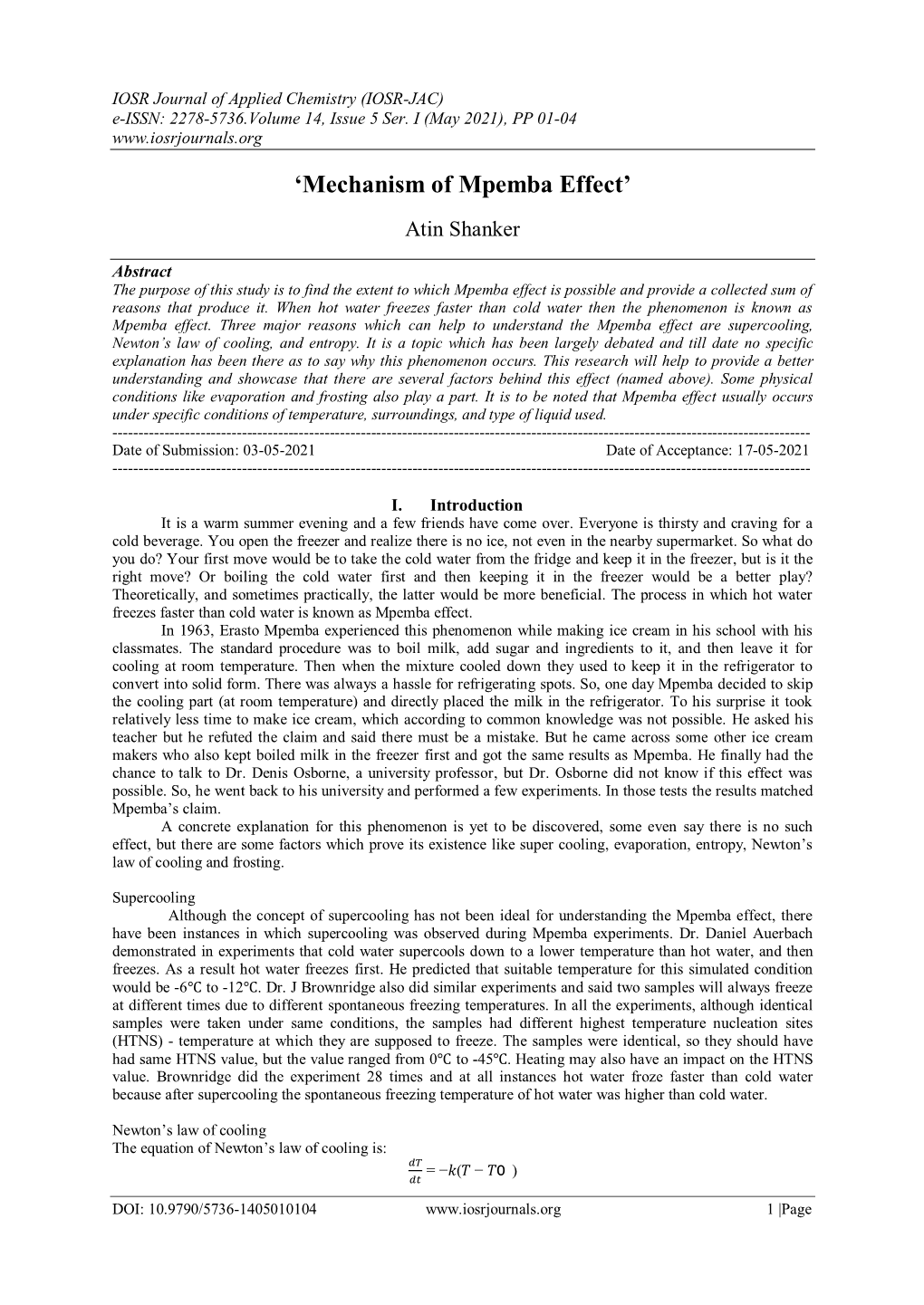 'Mechanism of Mpemba Effect'