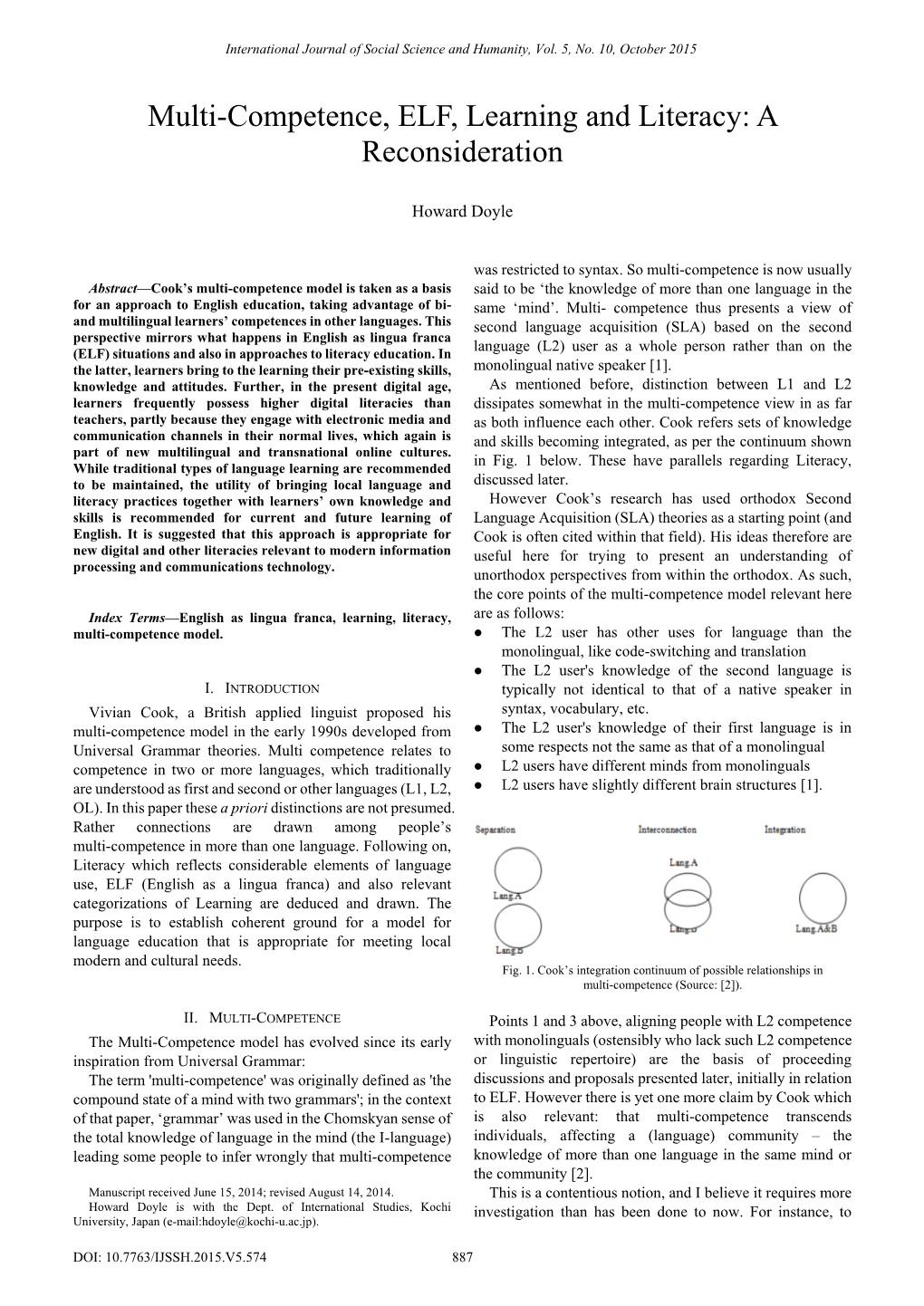 Multi-Competence, ELF, Learning and Literacy: a Reconsideration