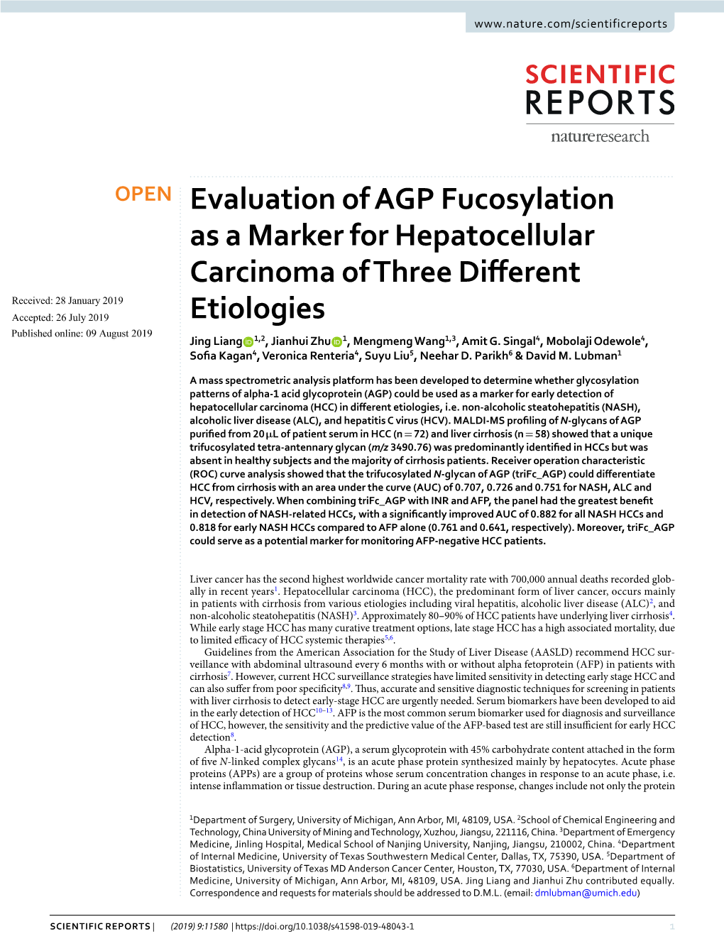 Evaluation of AGP Fucosylation As a Marker for Hepatocellular