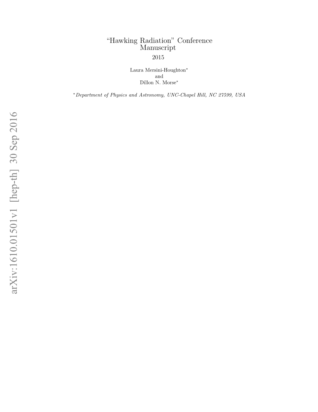 Arxiv:1610.01501V1 [Hep-Th] 30 Sep 2016 Foreword