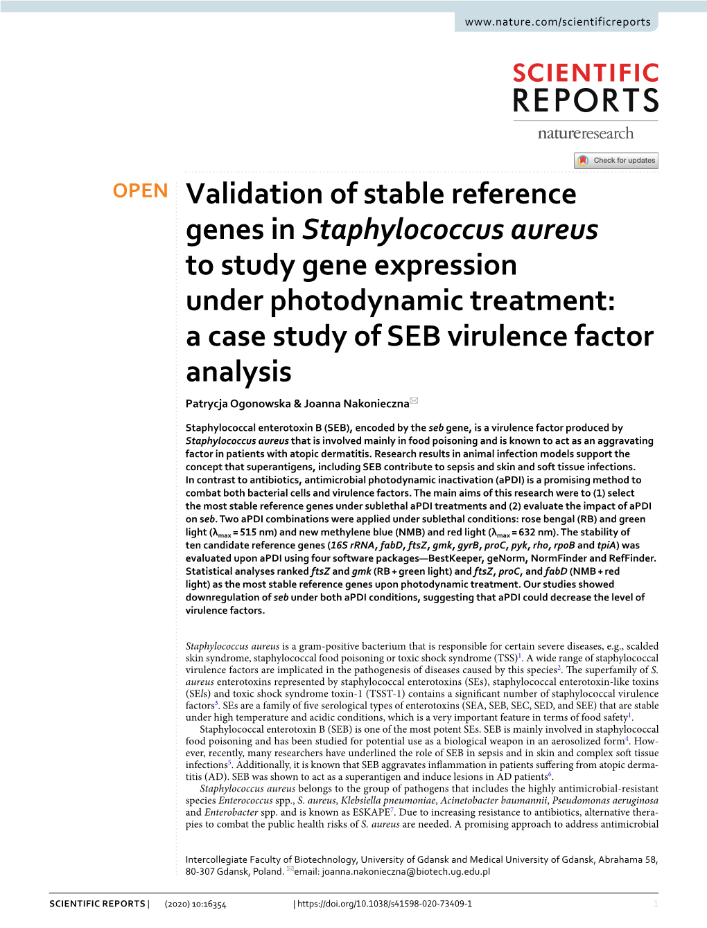 Validation of Stable Reference Genes in Staphylococcus Aureus to Study