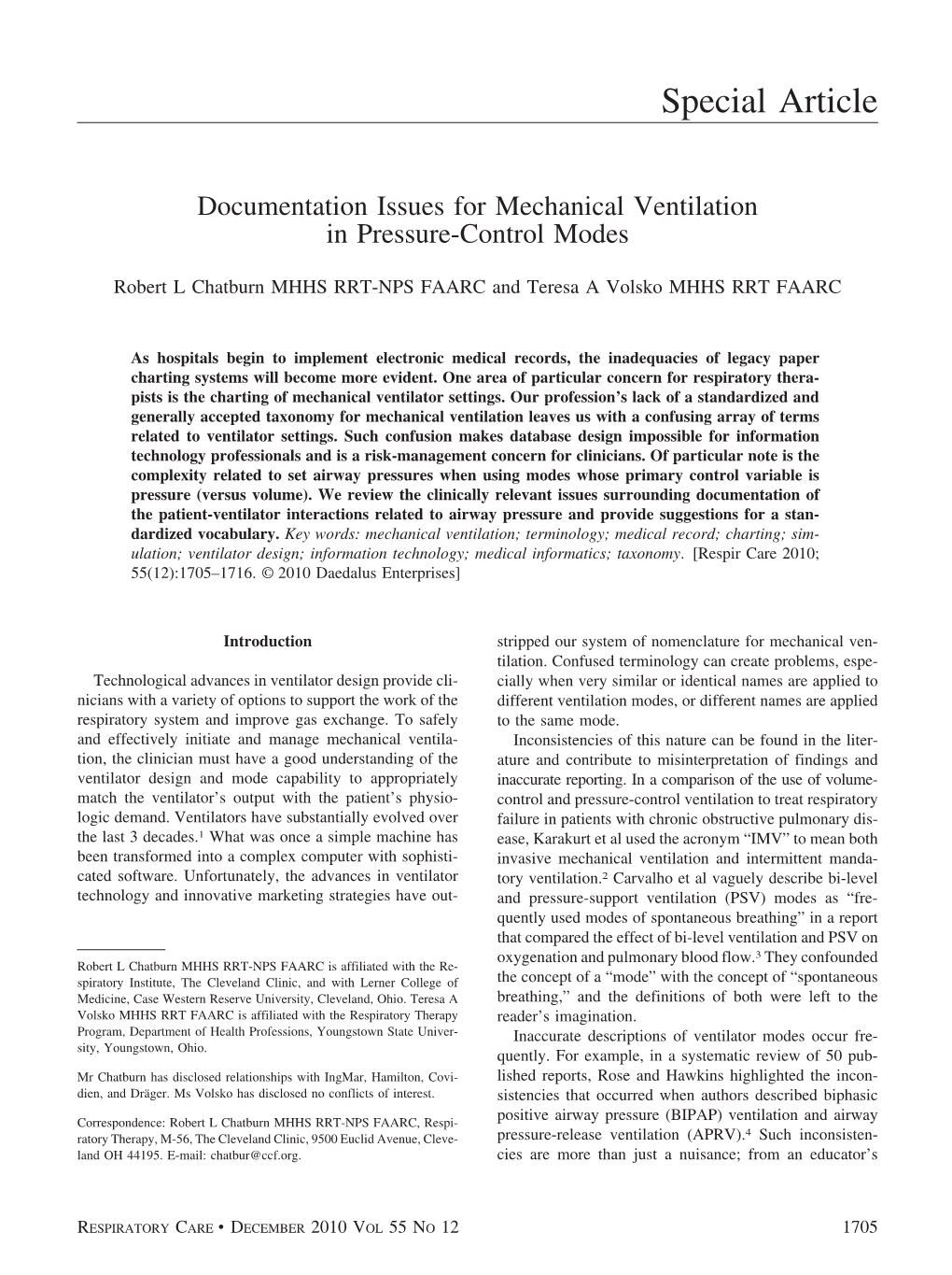 Documentation Issues for Mechanical Ventilation in Pressure-Control Modes