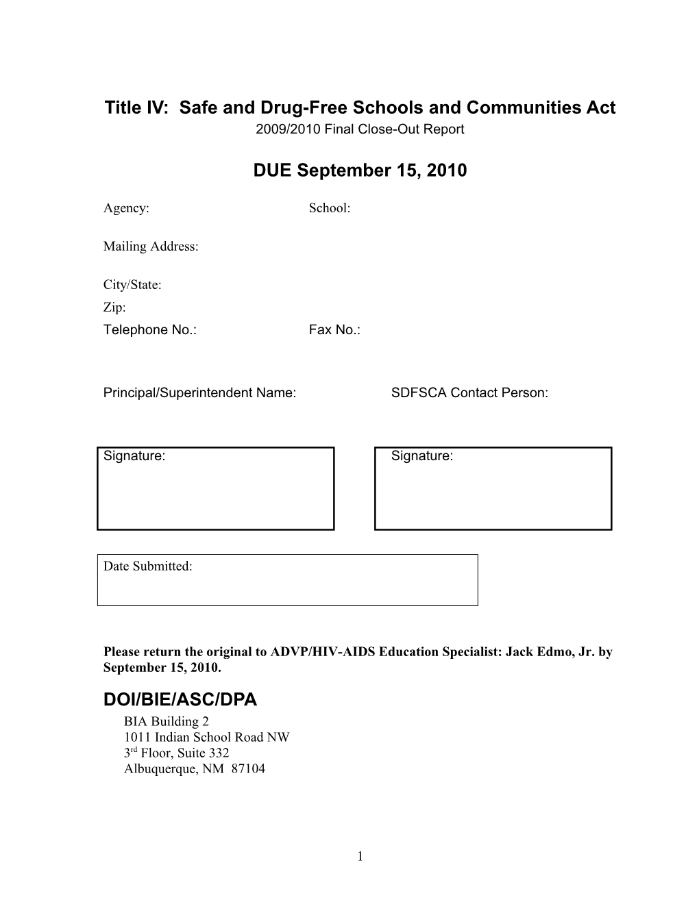 Title IV: Safe And Drug-Free Schools And Community Act