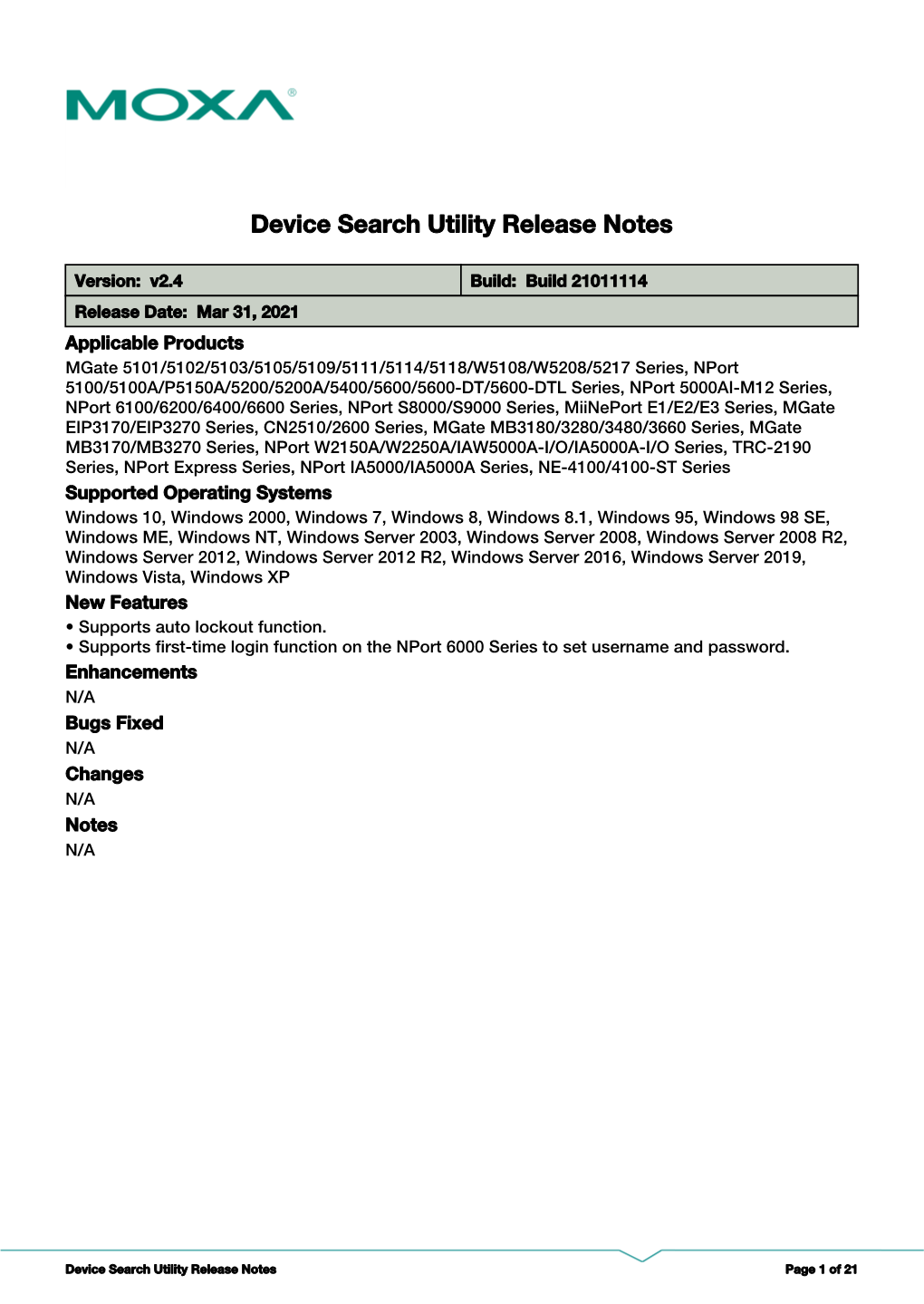 Device Search Utility Release Notes