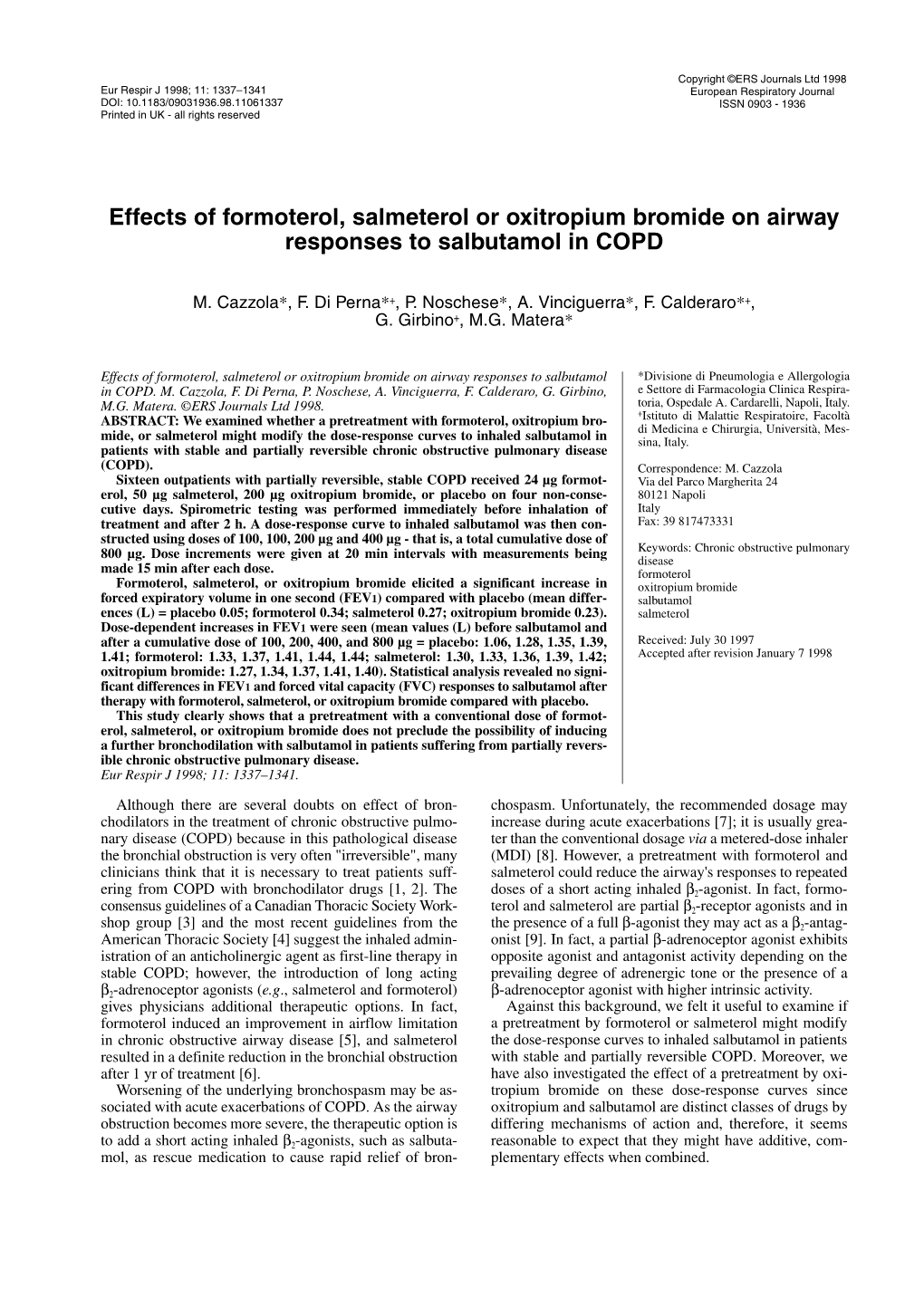 Effects of Formoterol, Salmeterol Or Oxitropium Bromide on Airway Responses to Salbutamol in COPD