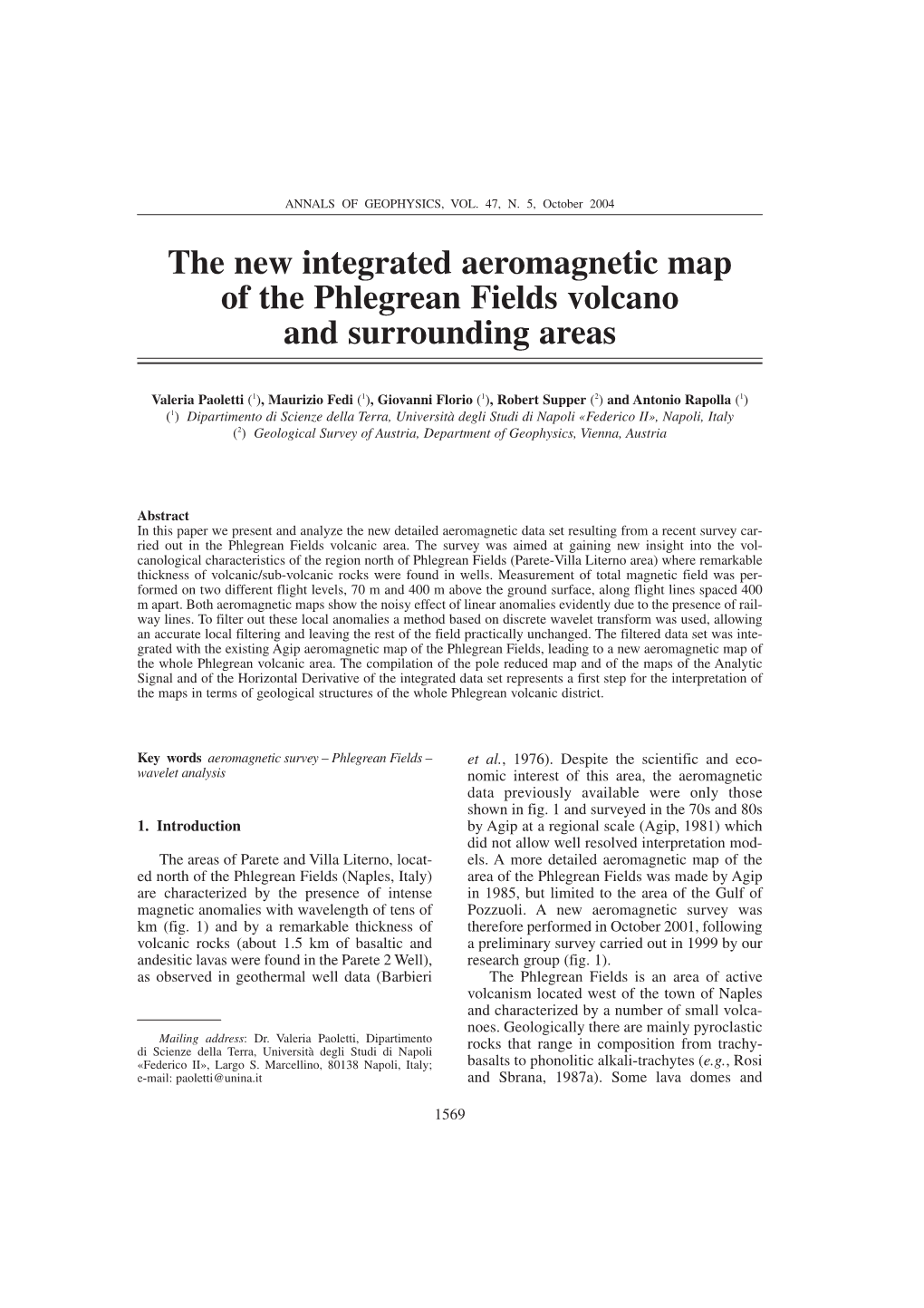 The New Integrated Aeromagnetic Map of the Phlegrean Fields Volcano and Surrounding Areas