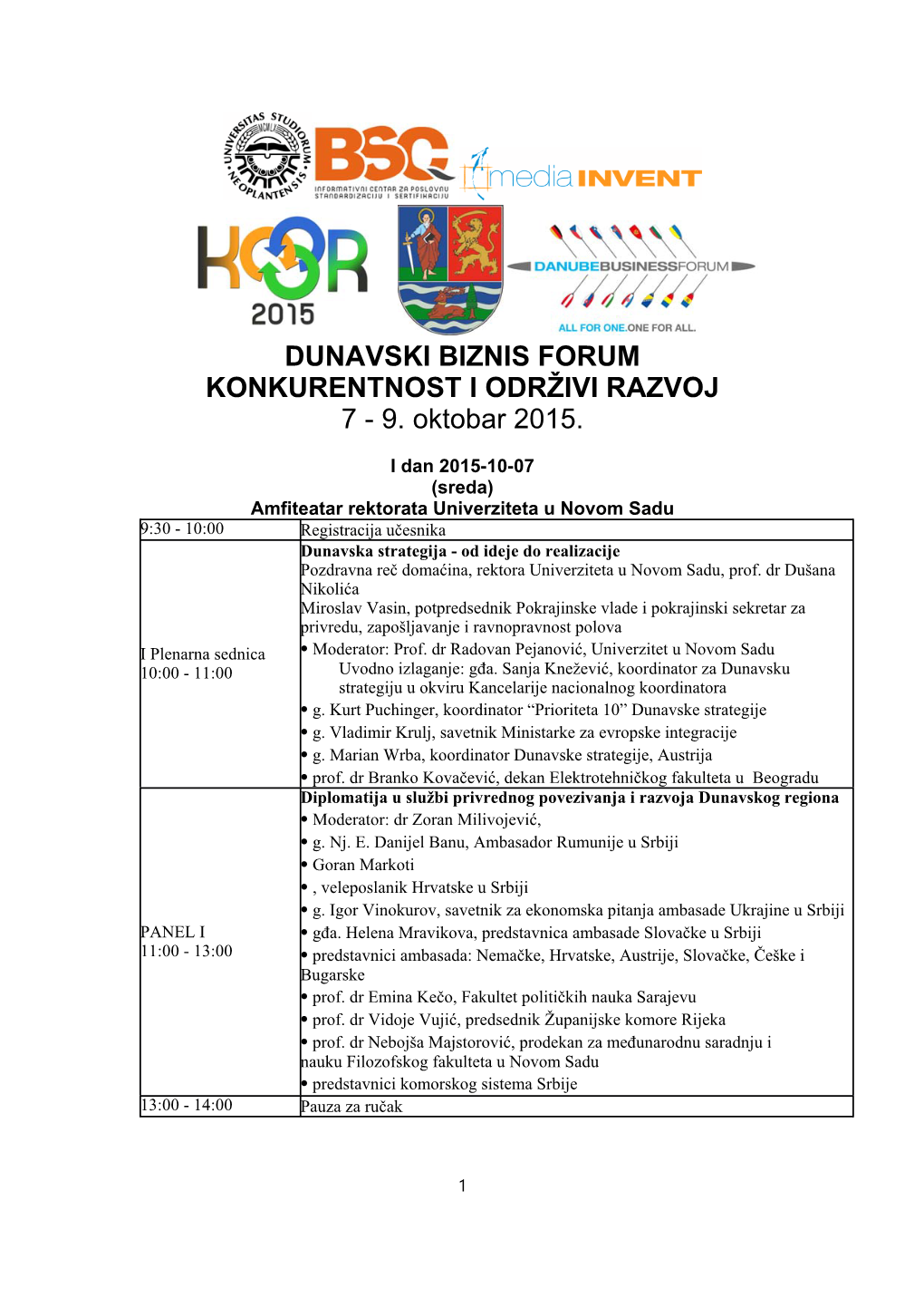 Agenda DUNAVSKI BIZNIS FORUM 20