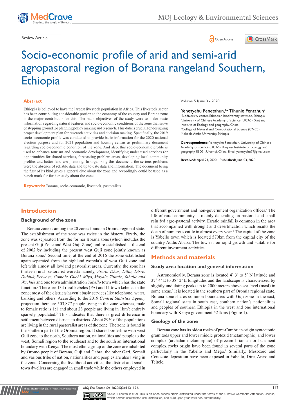 Socio-Economic Profile of Arid and Semi-Arid Agropastoral Region of Borana Rangeland Southern, Ethiopia