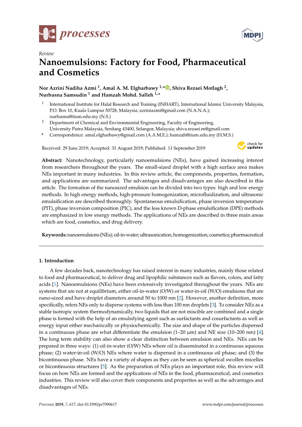 Nanoemulsions: Factory for Food, Pharmaceutical and Cosmetics