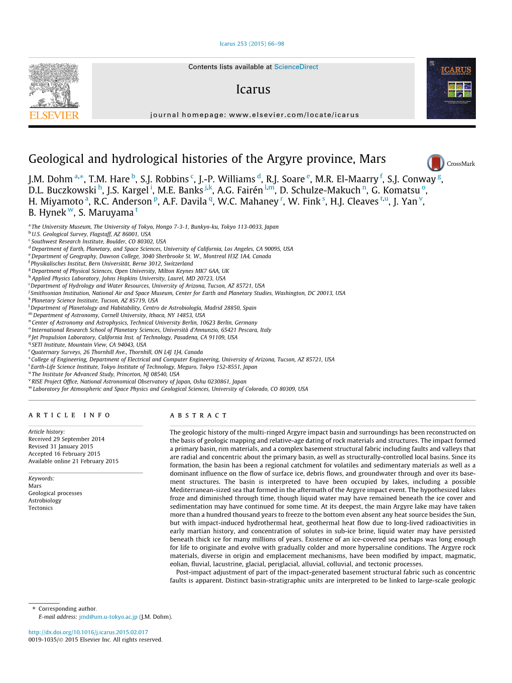 Geological and Hydrological Histories of the Argyre Province, Mars ⇑ J.M