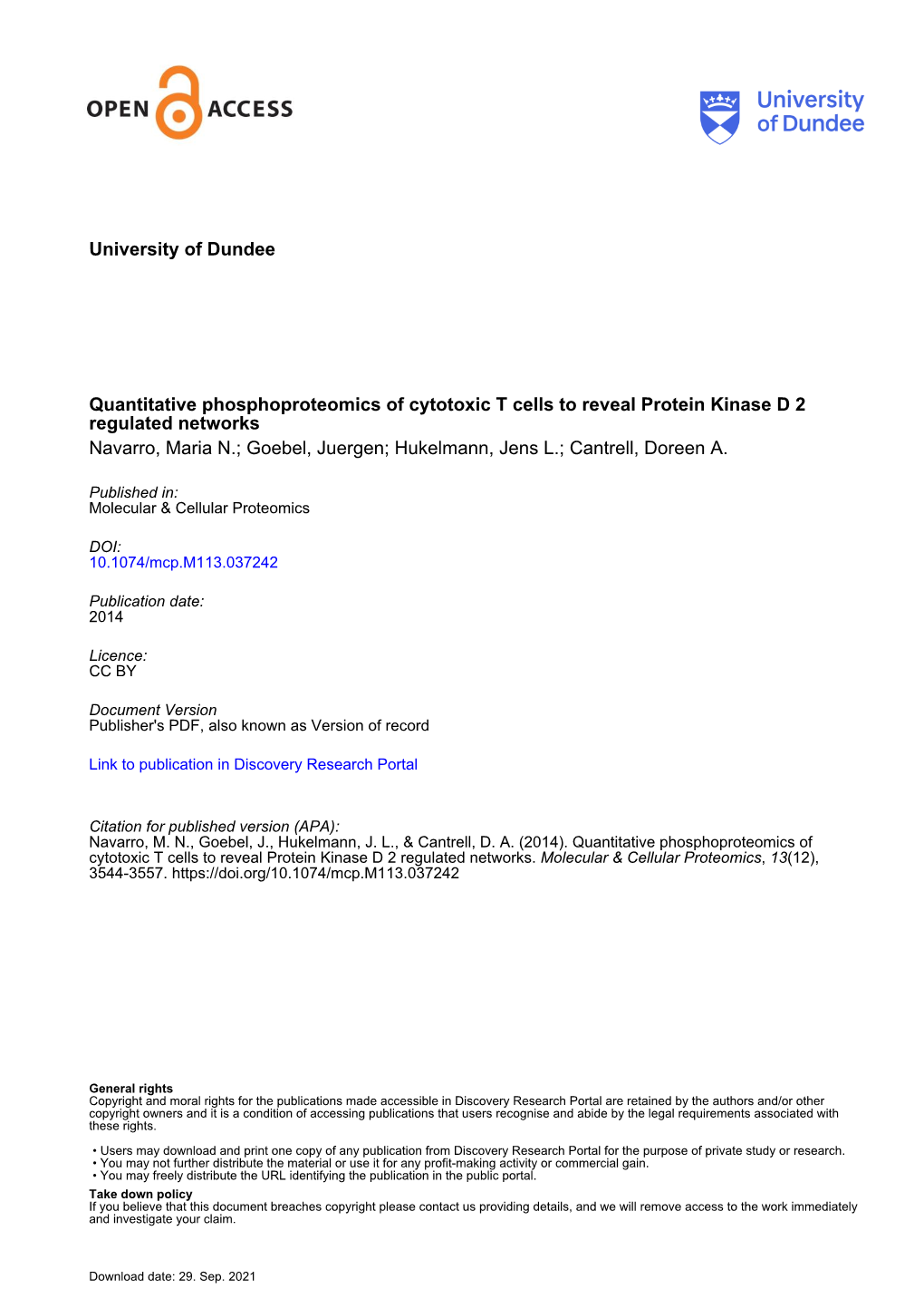 University of Dundee Quantitative Phosphoproteomics of Cytotoxic T