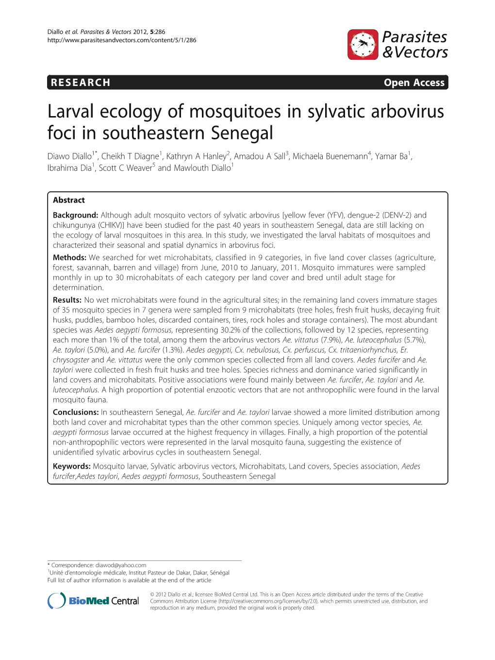 Larval Ecology of Mosquitoes in Sylvatic Arbovirus Foci In