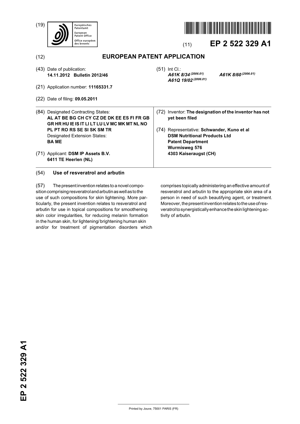 Use of Resveratrol and Arbutin