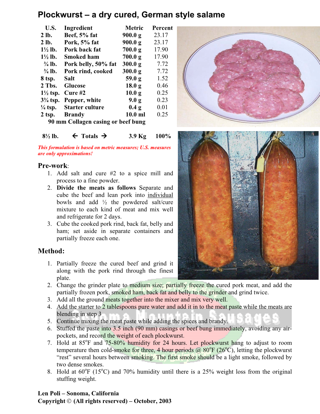 Plockwurst – a Dry Cured, German Style Salame