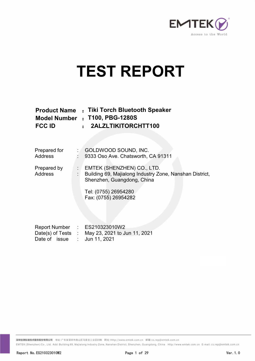 Electromagnetic Emissions Compliance Report