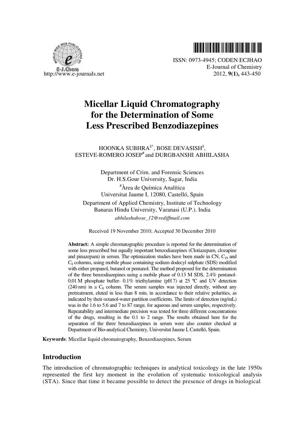 Micellar Liquid Chromatography for the Determination of Some Less Prescribed Benzodiazepines